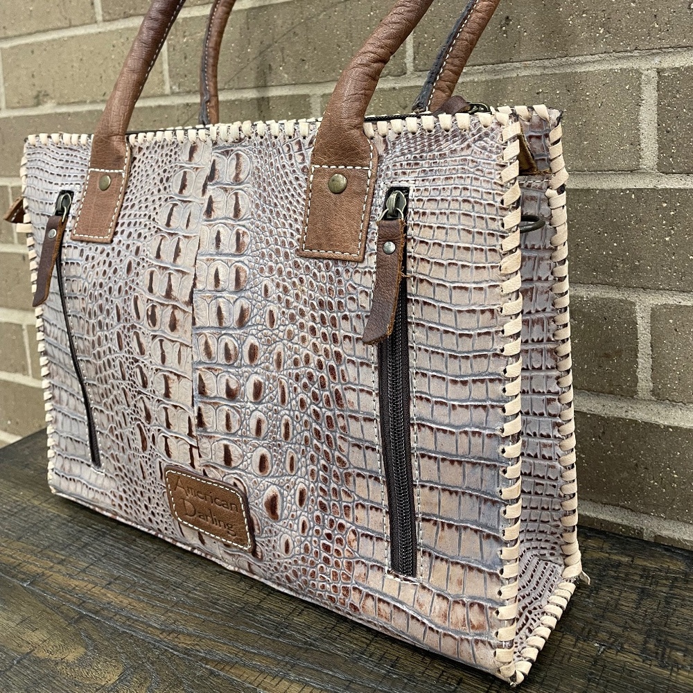 American Darling Crocodile Embossed Genuine Leather Women's Tote